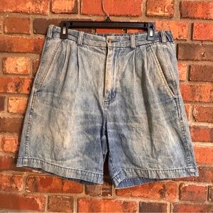 Outerrim womens high rise pleated vintage retro denim shorts blue 30